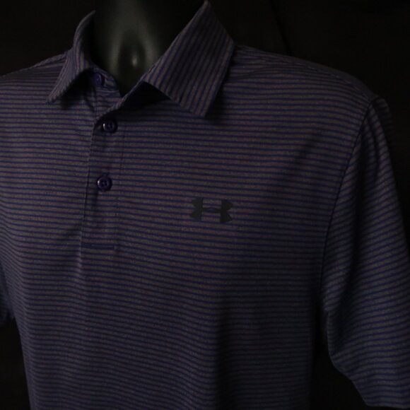Under Armour HeatGear Purple Striped Performance Polo (M) ⛳️ OMG! - Picture 2 of 11